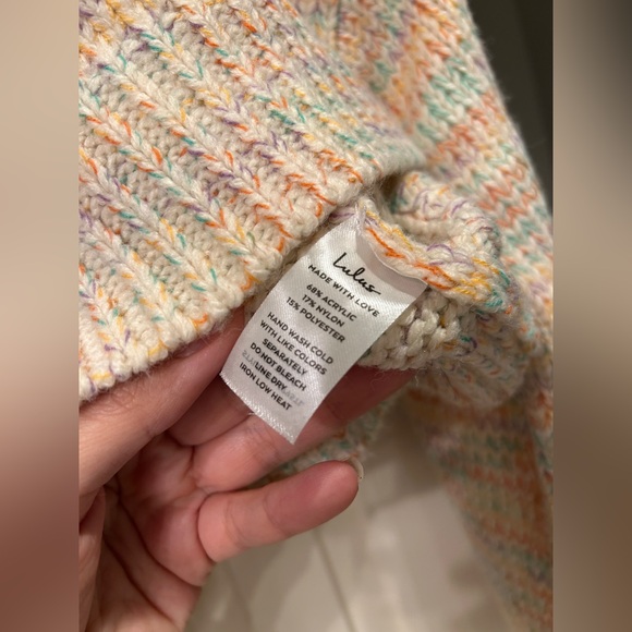 Lulus ivory knit multi colored cropped long sleeve sweater w/ cable knit detail - Picture 7 of 9